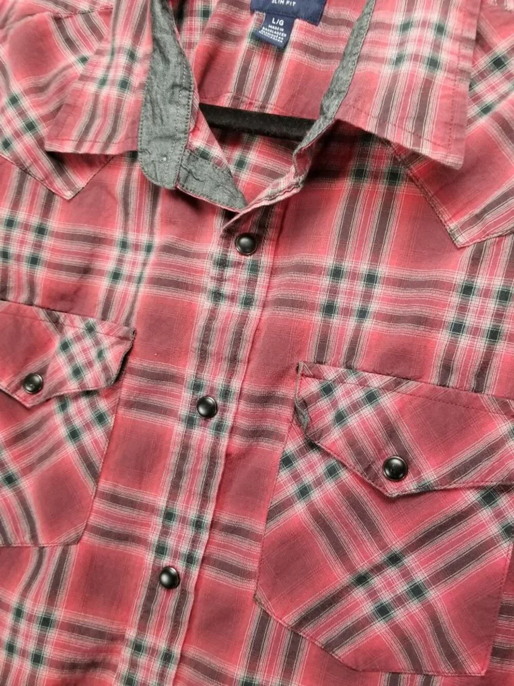 American Eagle Outfitters Shirt Mens Large Red Plaid Long Sleeve Button Up Slim - Picture 3 of 10